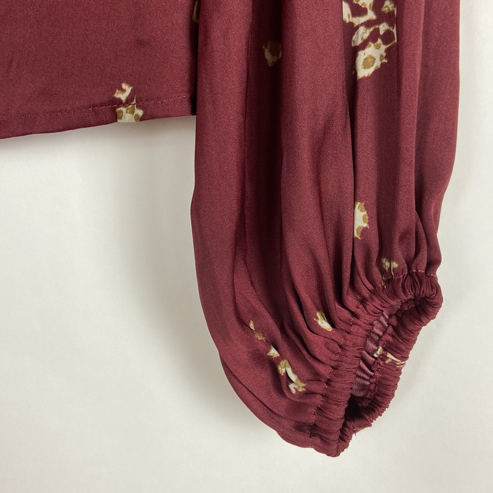 Free People Run Free Silky Long Sleeve Front Tie Deep V Lightweight Boho Blouse - Picture 10 of 16